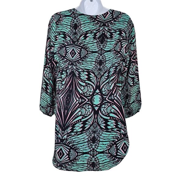 Amanda Uprichard Silk Abstract Paisley Tunic Top 3/4 Sleeve Split Neck Small - Picture 2 of 11